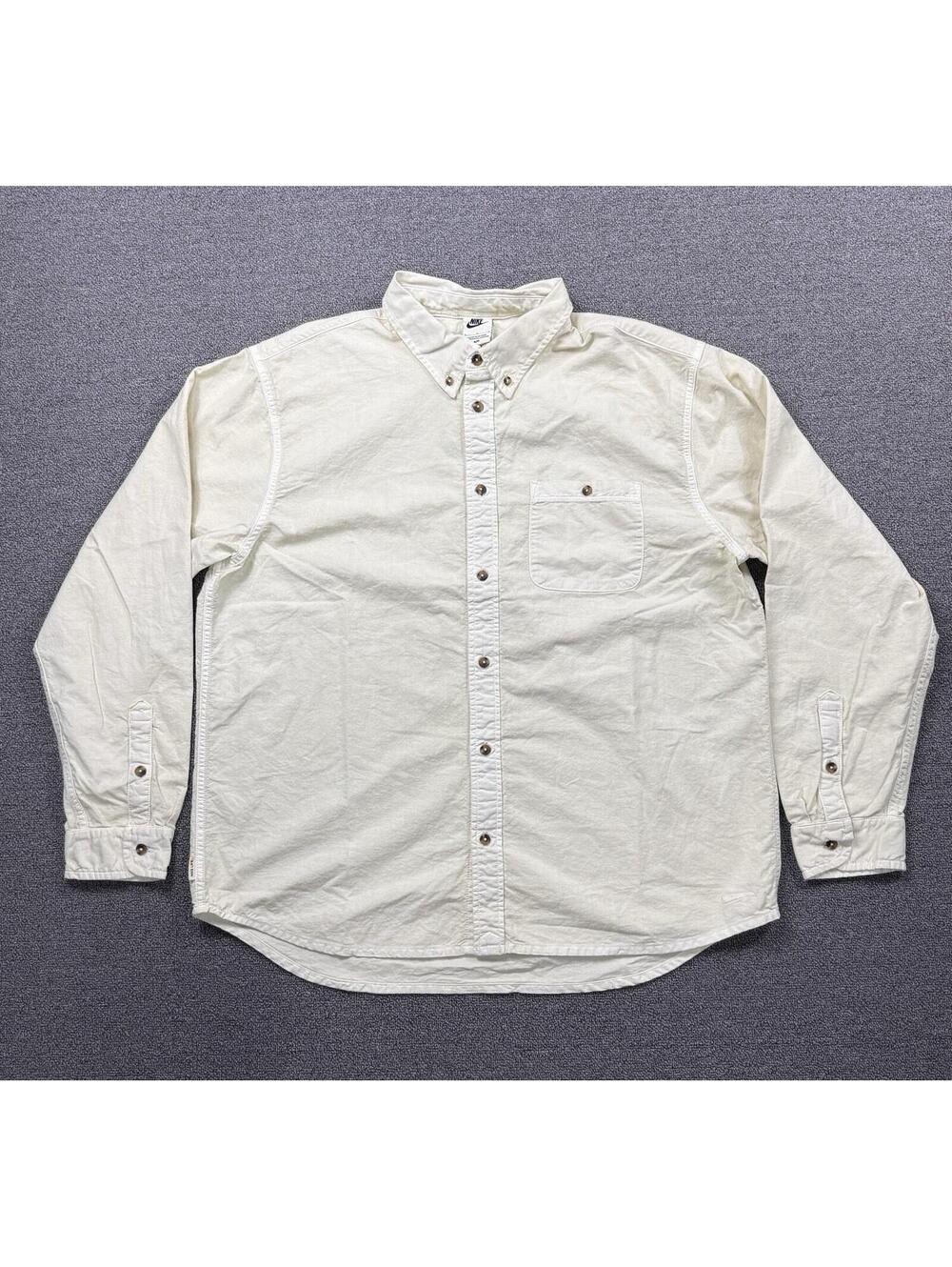 Nike Life Mens L Oxford Long-Sleeve Button-Down Cotton Shirt Cream Preppy